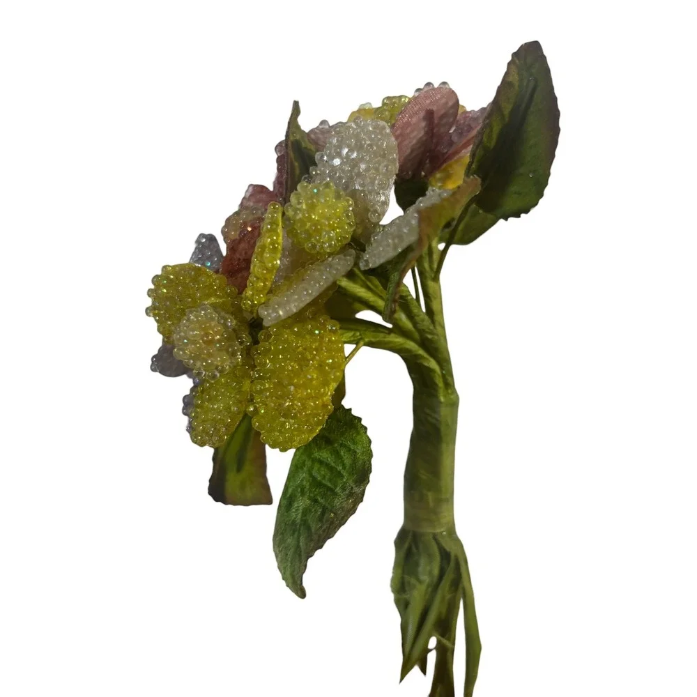Vintage Beaded Sugared Floral Millinery Bouquet Yellow Lavender Red Flowers